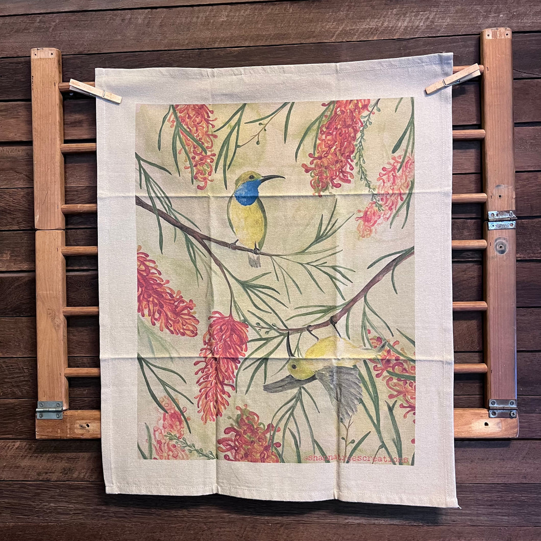 Tea Towel - SUNBIRDS by Shanna Trees Creations